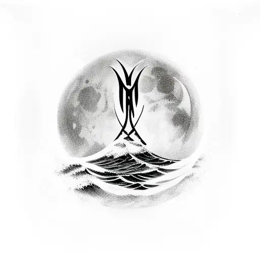 Black Trident Rises From Black Waves Under Moon Light