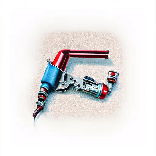 Automotive Paint Gun With Ruby Red Coming Out Of It