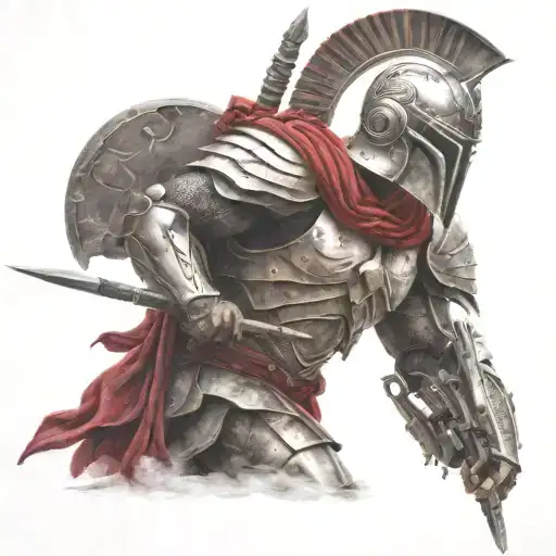 Spartan In Full Armor Stranded On Alien Planet With Roses