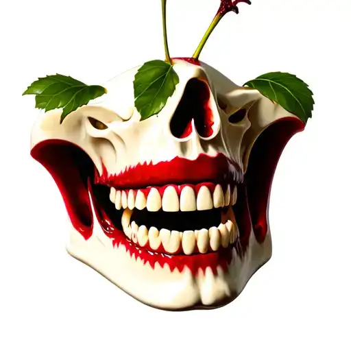 Vampire Mouth And Teeth Biting Cherry Shaped Like A Skull