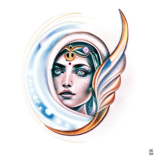 Greek Goddess Of Night With A Crescent Moon