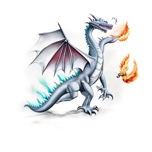 A Dragon Breathing Fire In A Realistic Landscape