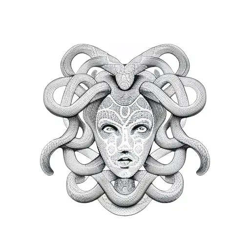 A Geometric Snake Design Intertwined With Intricate Patterns Inspired By Medusa's Hair