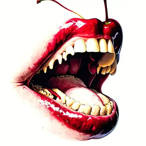 Vampire Mouth Biting Cherry Shaped Like A Skull