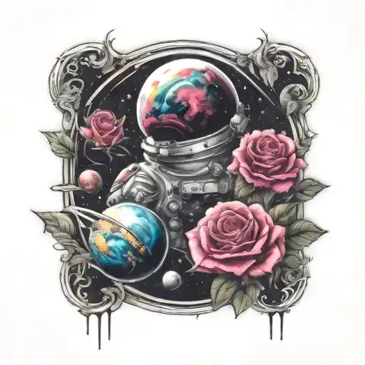 Space Surrounded By Planets With Roses