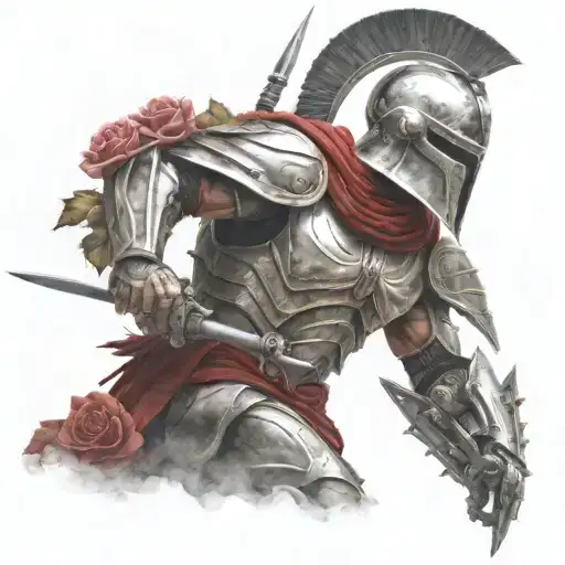 Spartan In Full Armor Stranded On Alien Planet With Roses