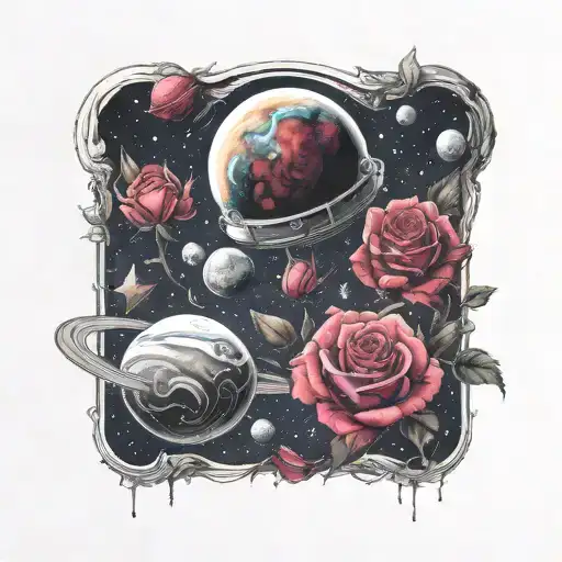 Space Surrounded By Planets With Roses