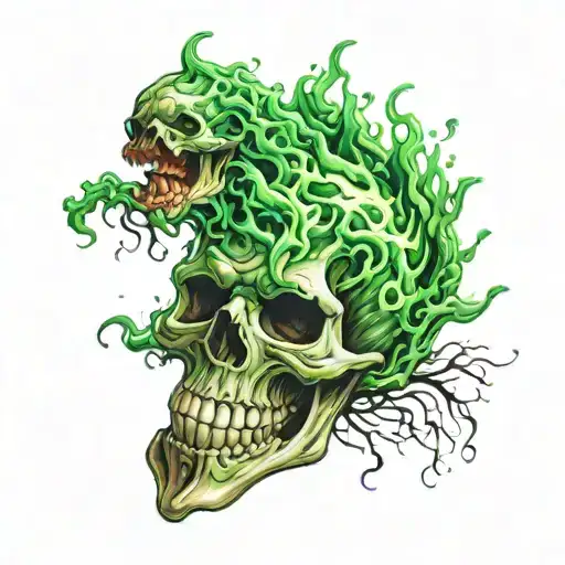 Screaming Skull In Green Flames Left Arm