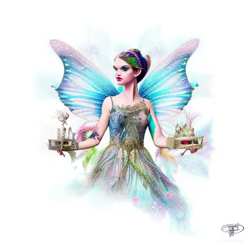 Fairy Girl In Birdcage Holding Mirror