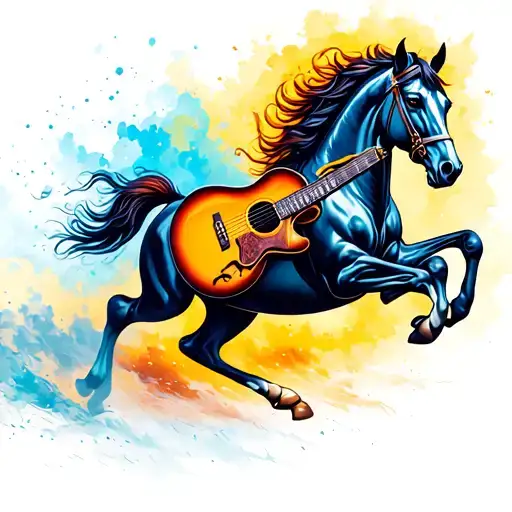 Guitar Intertwined Horse Galloping Through Race Course