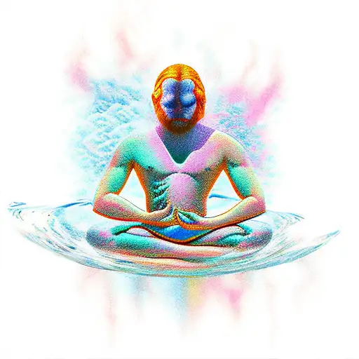 Guy Meditating And His Mirror Image In Water