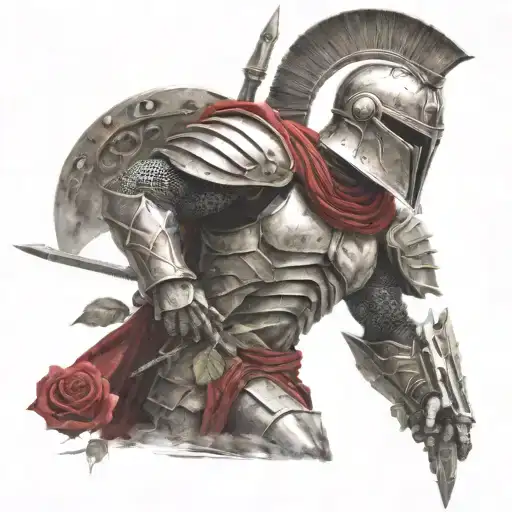 Spartan In Full Armor Stranded On Alien Planet With Roses