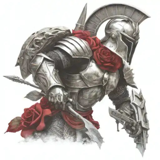 Spartan In Full Armor Stranded On Alien Planet With Roses