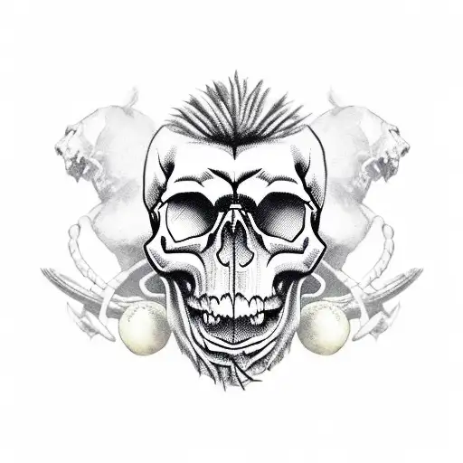 Skull With Lion And Spartan And Baseball Ball And Roses