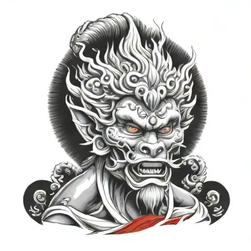 Sun Wukong Realistic Black And White Whit Red
