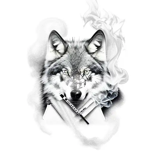 Black And White Gothic Wolf Smoking A Cigarette
