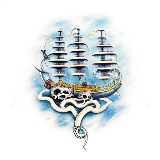 Kraken Draging A Pirate Boat