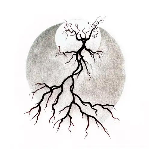 Wine Grape Vine With Roots Growing Around A Full Moon
