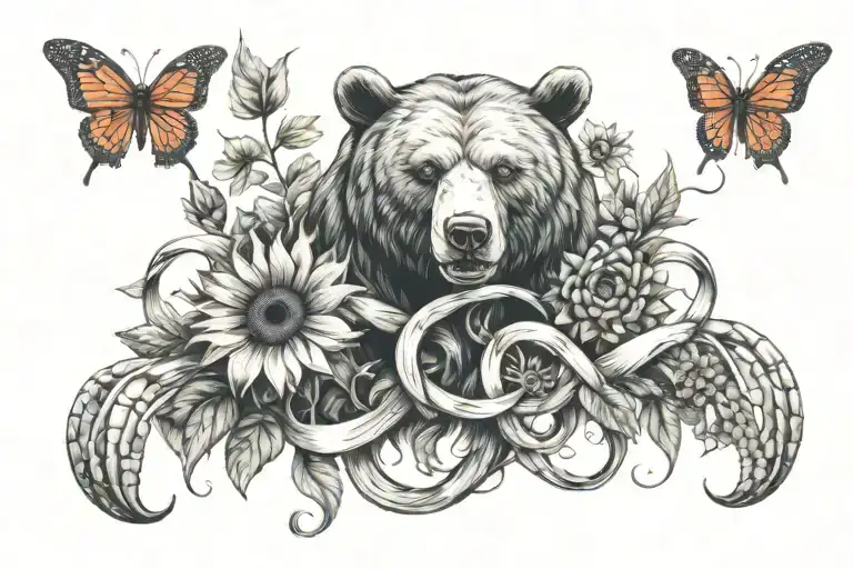 Infinity Symbol With Bear And Sunflower And Lobster
