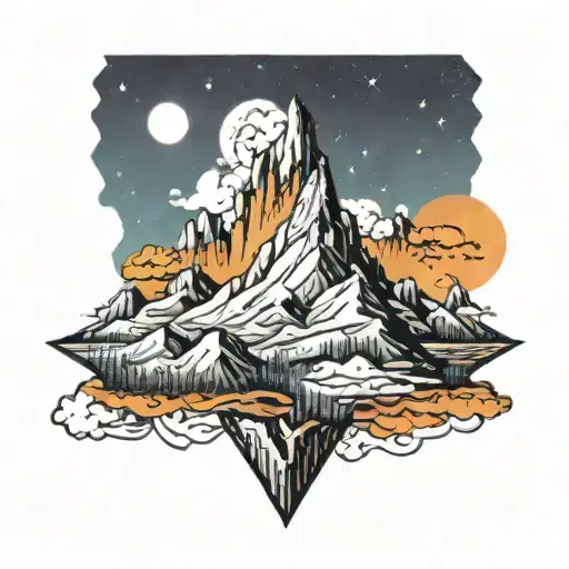 A Mountain In The Middle With A Night Sky Above And Sunny Sky Below