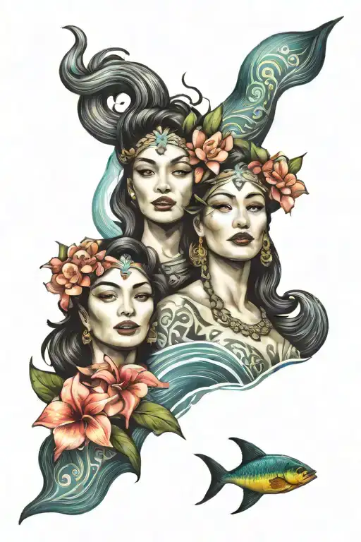 Two Hawaiian Goddesses Swimming Together