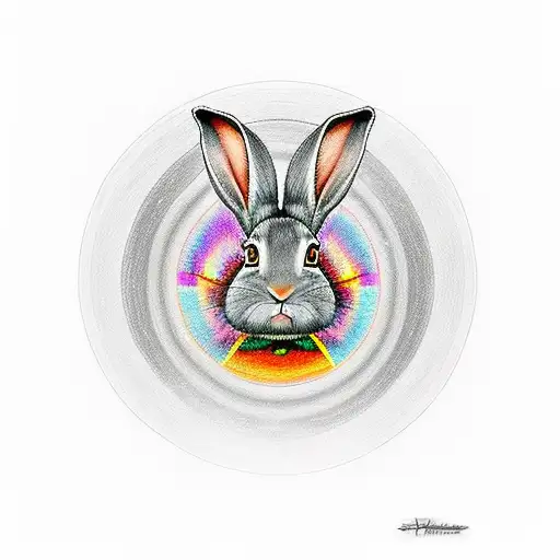 Rabbit Line Drawing Surrounded By Saturn