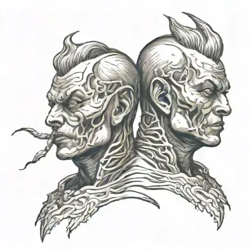 Siamese Twin Head Monster Good Side Bad Side