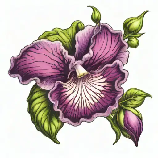 Purple Sweet Pea Flower With Little Eyes And Lots Of Green Leaves