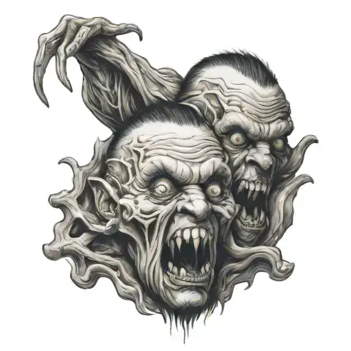 Siamese Twin Head Gore Monster Tearing The Skin