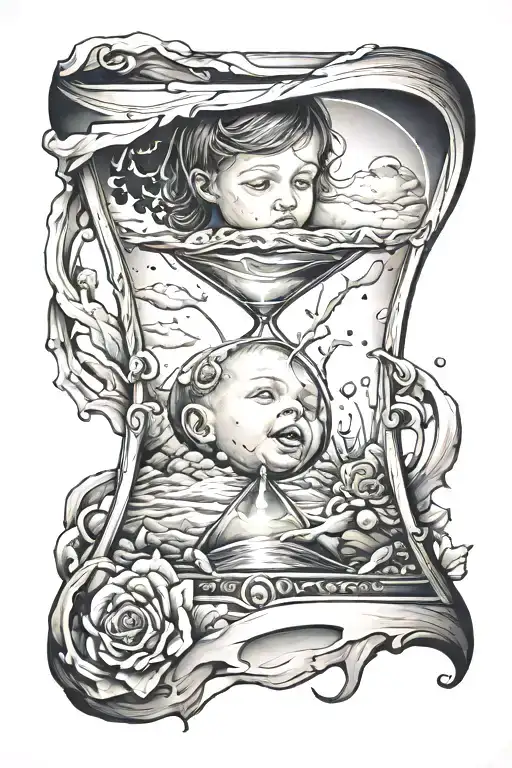 A Broken Hourglass With A Crying Child Inside