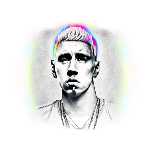 A Realistic Portrait Of Slim Shady Surrounded By Lyrics From His Songs