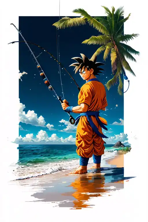 Goku Fishing On The Beach