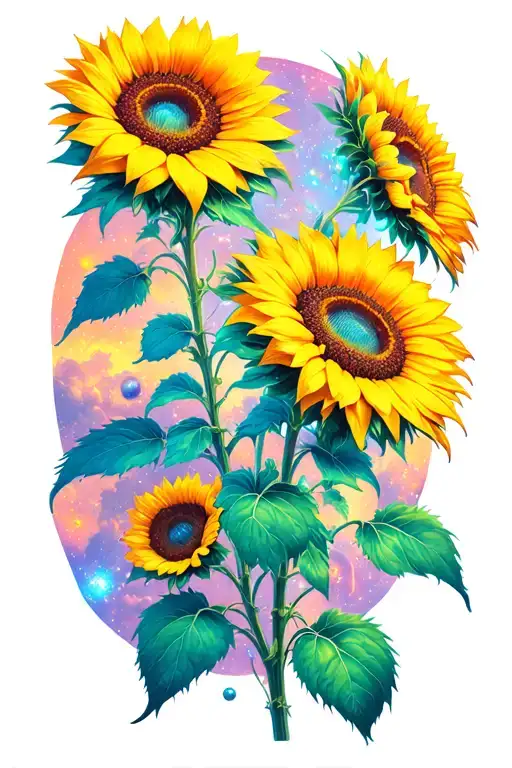 Hallucinogenic Sunflowers Wirh A Deep Space Theme