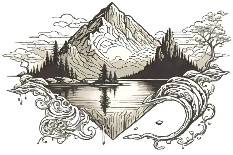 Mountain View With Lake Scene