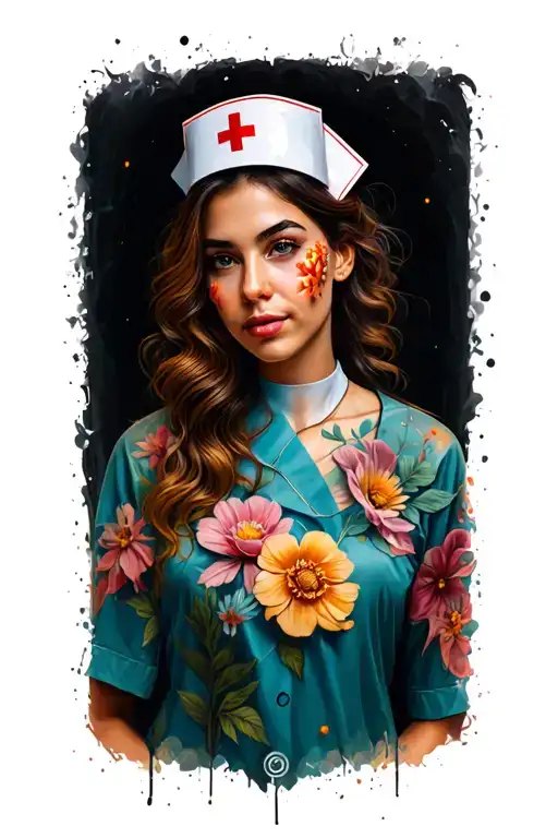 Nurse With Floral Patterns