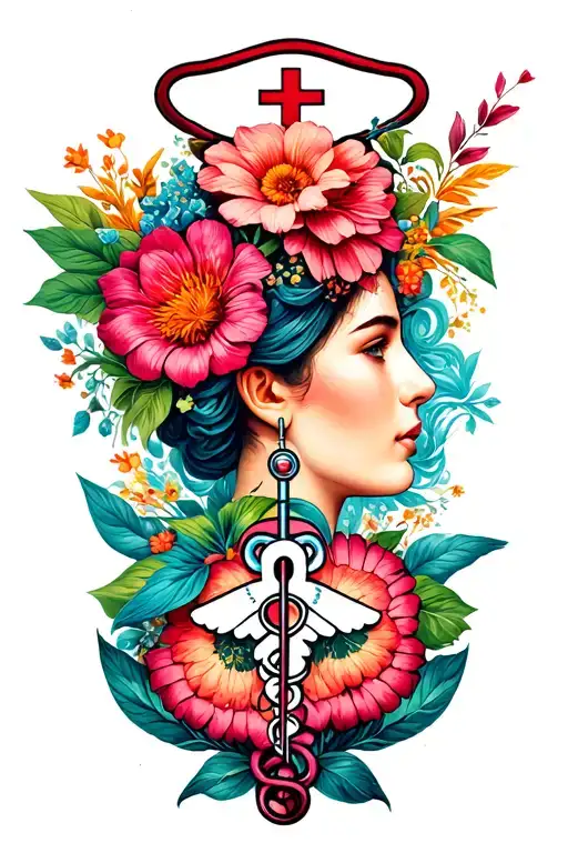 Nurse Symbol With Floral Patterns