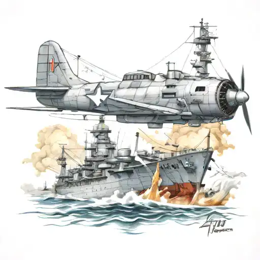 World War 2 Battleship Fighting With Airplane
