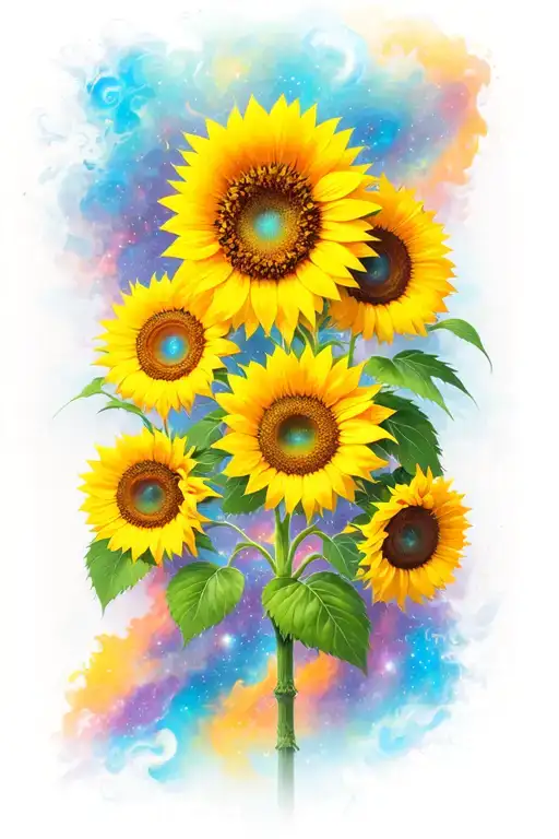 Hallucinogenic Sunflowers Wirh A Deep Space Theme