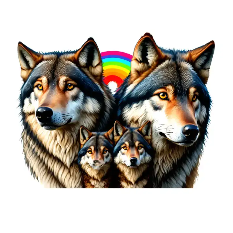 Wolf Pack Family Dad Mom Two Sons And A Daughter With A Small Rainbow Christian North Start
