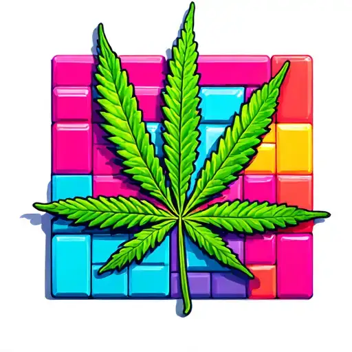 Marijuana Leaf Made From Tetris Blocks