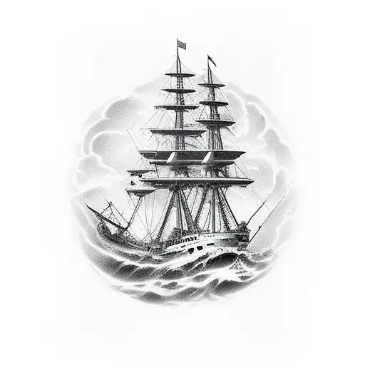 Carrier Ship With Squid And Anchor