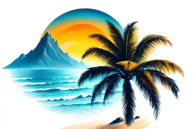 Sea Mountains Palmtree Sun Travel