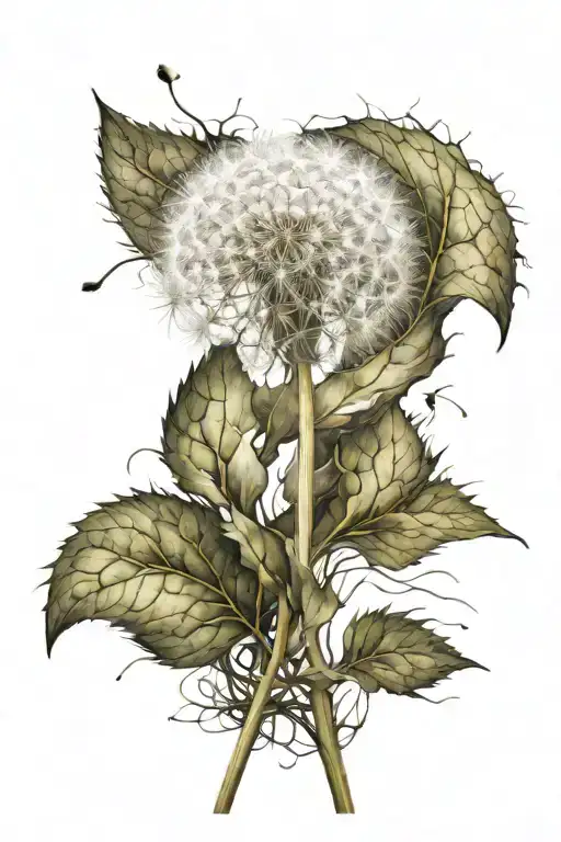 One White Dandelion That Has Blossomed Slightly Folded And Slightly Spread