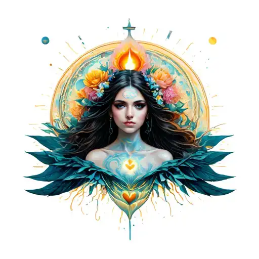 Woman Inspired Design Incorporating Elements Of Universal Love And Spiritual Symbols