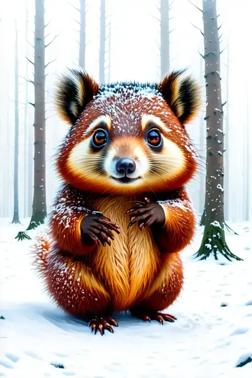A Tanooki In A Snowy Forest