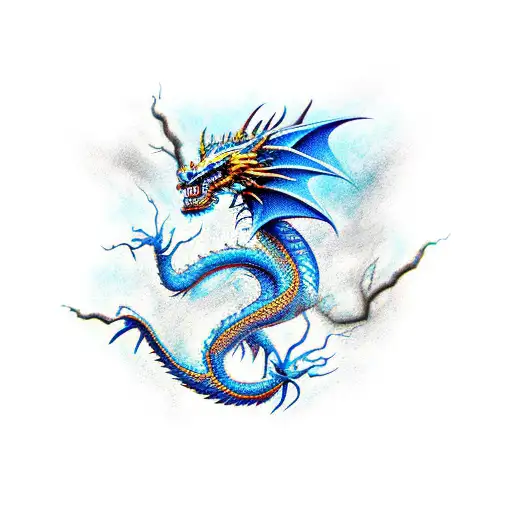 Dragon Wearing Kings Crown Flying Through Lightning