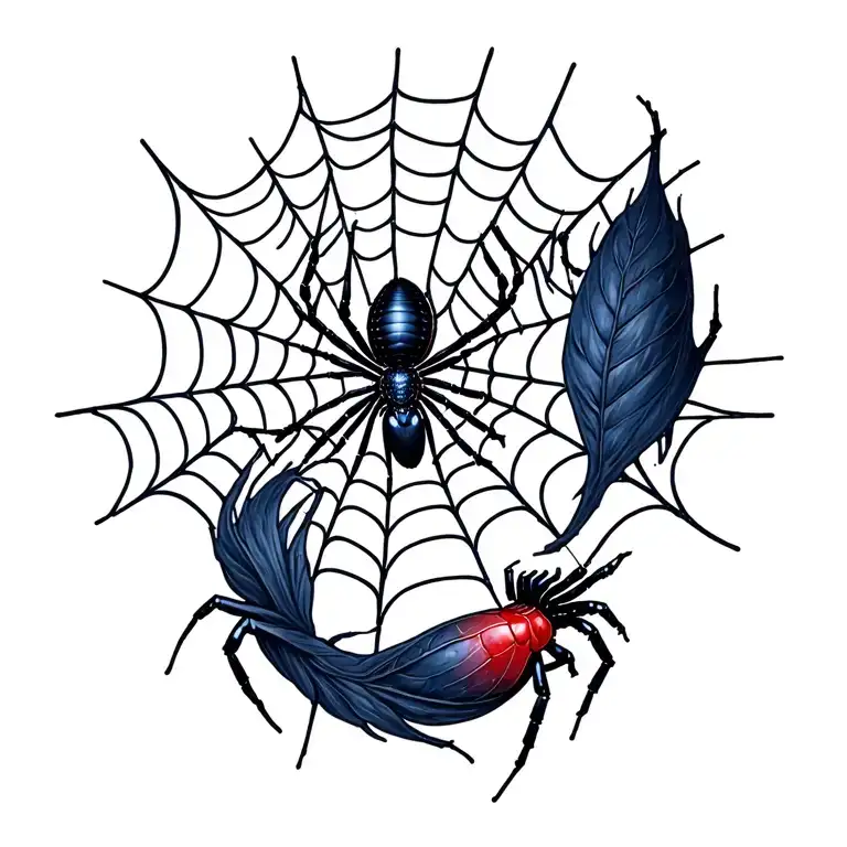 Spiderweb And Blackwidow Spider Weaving A Web