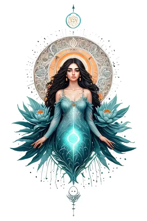 Woman Inspired Design Incorporating Elements Of Universal Love And Spiritual Symbols