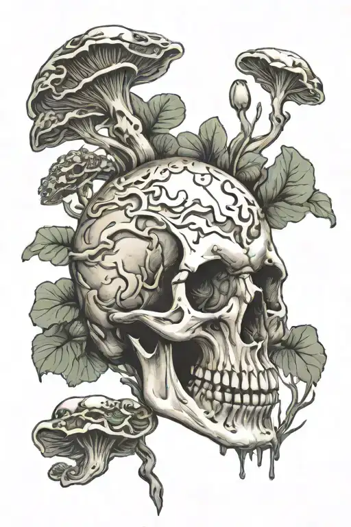 Skull With Mushrooms Growing Inside