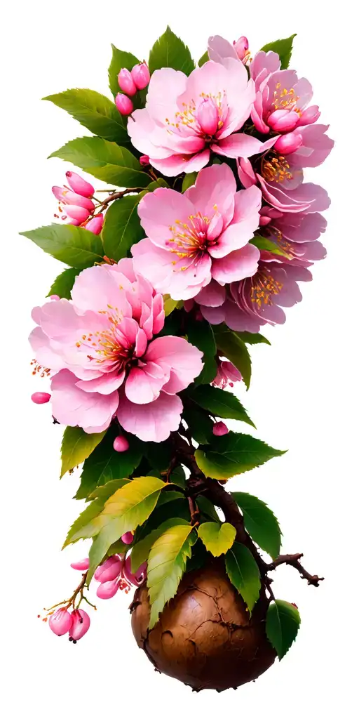 Cherry Blossom Branches Intertwining Like Vines Growing